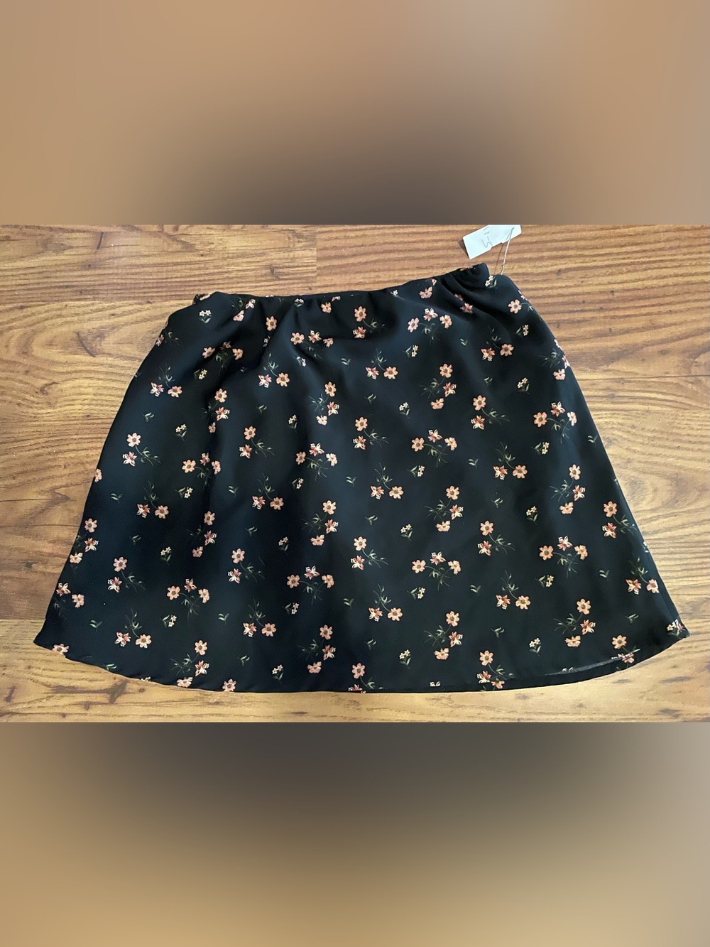 Hollister Black A-Line Skirt with Peach Floral Print